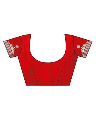 Red printed art silk saree with blouse 4