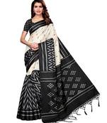 White printed art silk saree with blouse