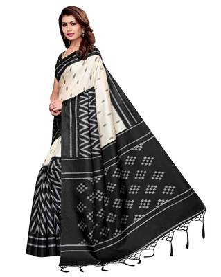 White printed art silk saree with blouse 2