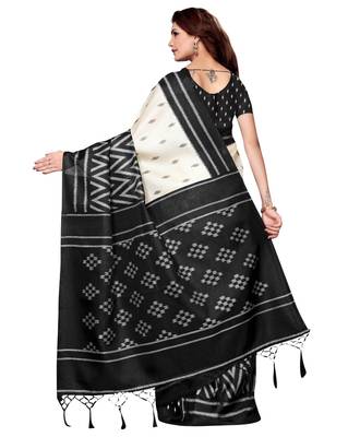 White printed art silk saree with blouse 3