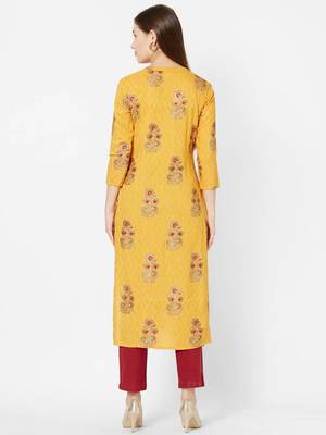 Yellow embroidered viscose rayon kurtas-and-kurtis 2