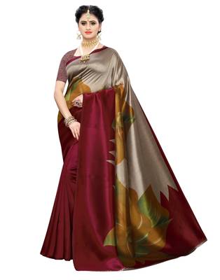 Multicolor printed art silk saree with blouse 1