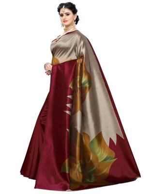 Multicolor printed art silk saree with blouse 2