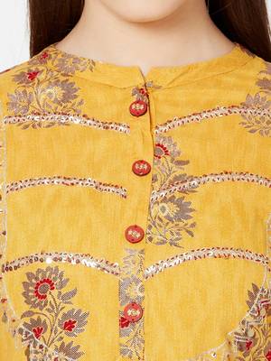 Yellow embroidered viscose rayon kurtas-and-kurtis 4