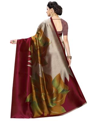 Multicolor printed art silk saree with blouse 3