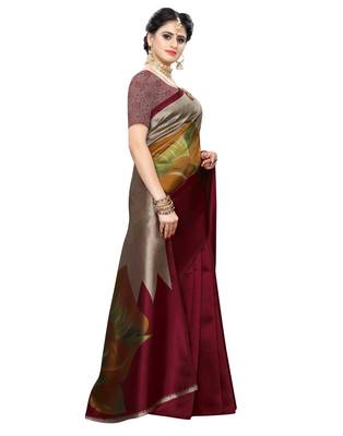 Multicolor printed art silk saree with blouse 4