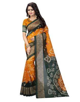 Yellow printed art silk saree with blouse 1