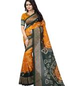 Yellow printed art silk saree with blouse
