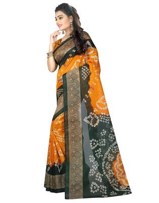 Yellow printed art silk saree with blouse 2