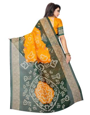 Yellow printed art silk saree with blouse 3