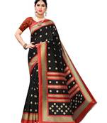 Black printed art silk saree with blouse