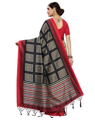 Black printed art silk saree with blouse 3