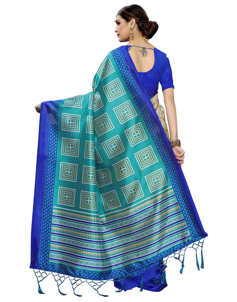 Women's Bhagalpuri Silk Beige Printed Designer Saree With Blouse Piece