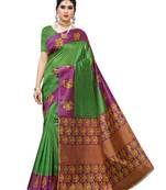 Green printed art silk saree with blouse