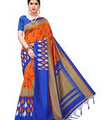 Orange printed art silk saree with blouse