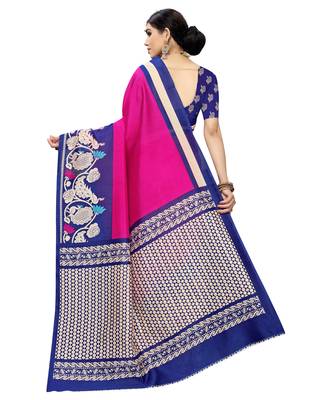 Pink printed art silk saree with blouse 3