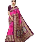Pink printed art silk saree with blouse