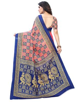 Pink printed art silk saree with blouse 3