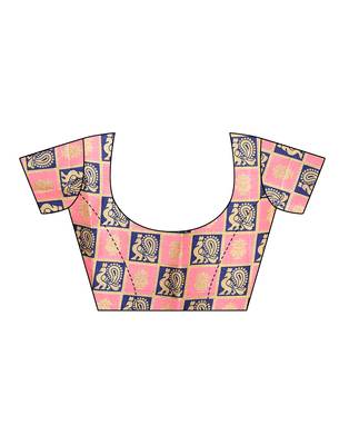 Pink printed art silk saree with blouse 5