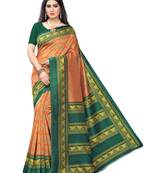Orange printed art silk saree with blouse