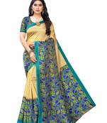 Cream printed art silk saree with blouse