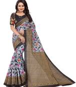 Grey printed art silk saree with blouse