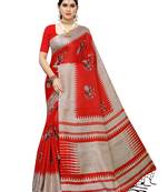 Red printed art silk saree with blouse