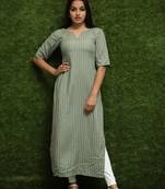 Women Green Cotton Silk Kurti For Girls 