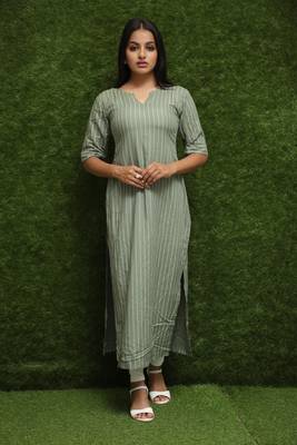Women Green Cotton Silk Kurti For Girls  2