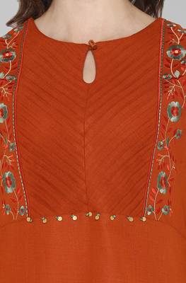 Janasya Orange embroidered rayon ethnic kurtis 5