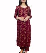 18 FOREVER V R FOR U GOLD PRINTED AND FRONT HAND WORK EMBROIDERY KURTA WITH PALAZZO SET ( Maroon )