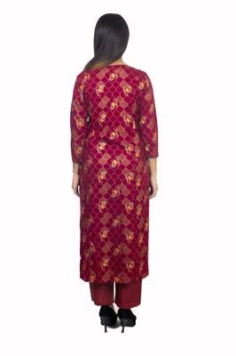 18 FOREVER V R FOR U GOLD PRINTED AND FRONT HAND WORK EMBROIDERY KURTA WITH PALAZZO SET ( Maroon ) 2
