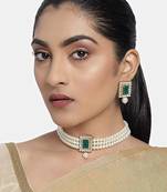 Traditional Handcrafted Beaded Emerald Choker with Earrings For Women/Girls 