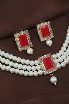  Traditional Handcrafted Beaded Emerald Choker with Earrings For Women/Girls 