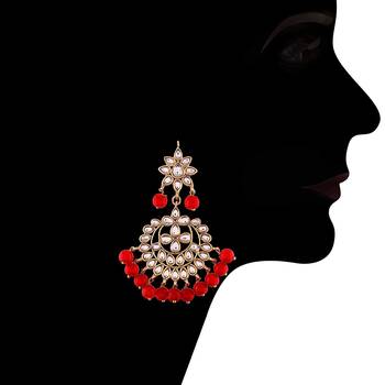 Traditional Kundan & Red Pearl Choker Necklace Set For Women  3