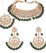 Traditional Kundan & Green Pearl Choker Necklace Set For Women 