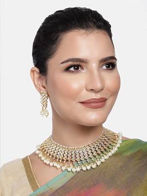 Traditional Handcrafted Faux Kundan Studded Jewellery Set With Earrings  2