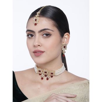 I Jewels Traditional Gold Plated Pearl \u0026 Kundan Necklace Set with Maang Tikka for Women (ML224WM) - Necklace-sets by I Jewels