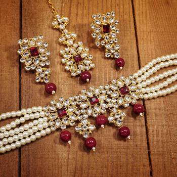 Traditional Pearl & Kundan Necklace Set with Maang Tikka for Women (ML224WM) 1
