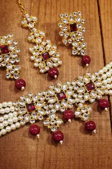 Traditional Pearl & Kundan Necklace Set with Maang Tikka for Women (ML224WM)