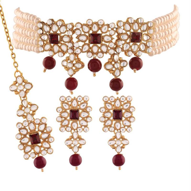 Traditional Pearl & Kundan Necklace Set with Maang Tikka for Women (ML224WM)