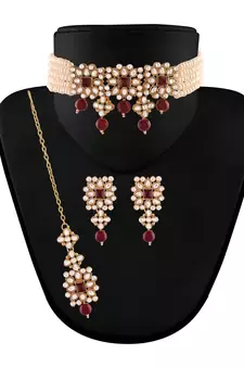 Traditional Pearl & Kundan Necklace Set with Maang Tikka for Women (ML224WM)