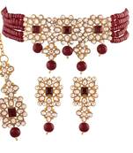 Traditional Gold Plated Pearl & Kundan Choker Necklace Set with Maang tikka for Women 