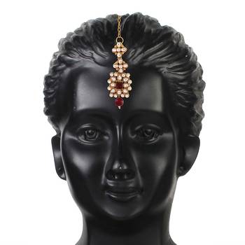 Traditional Gold Plated Pearl & Kundan Choker Necklace Set with Maang tikka for Women  4