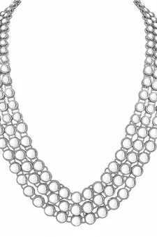Rhodium Plated Traditional 3 Layered Jewellery Set Encased With Kundan For Women 