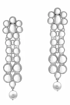Rhodium Plated Traditional 3 Layered Jewellery Set Encased With Kundan For Women 