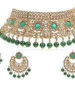 I Jewels Traditional Choker With Earrings & Maang Tikka Encased With Kundan (M4162G)
