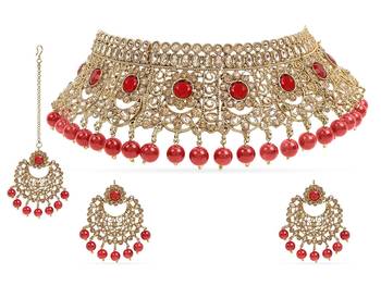 I Jewels Traditional Choker With Earrings & Maang Tikka Encased With Kundan (M4162M) 1