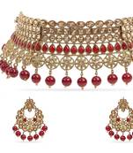Traditional Choker With Earrings & Maang Tikka Encased With Kundan 