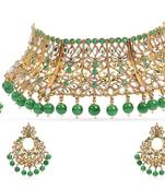 Traditional Choker With Earrings & Maang Tikka Encased With Kundan 